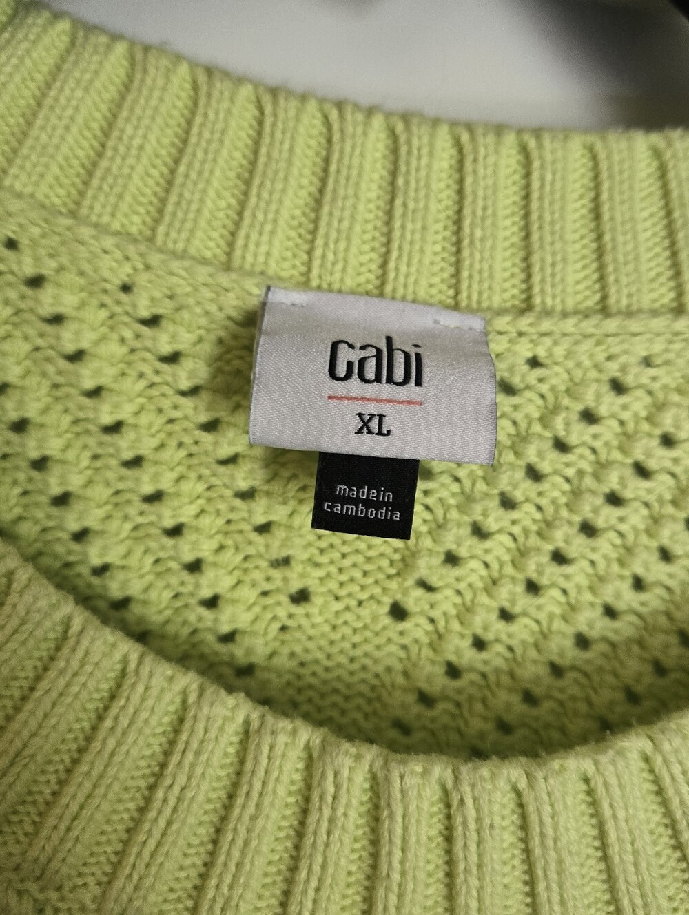 Cabi Lime Open-Knit Short Sleeve Sweater - Picture 2 of 2
